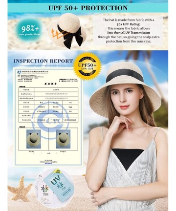 Sun Hats Wide Brim Packable Womens Straw Cloche Ponytail Sun Hat Fedora Summer Beach Panama Beige 56-58cm - C618DCQUYES $23.79