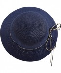 Sun Hats Wide Brim Summer Beach Sun Straw Hats for Women UPF 50 Foldable Floppy - Navy - CQ18XO4IY3W $19.43