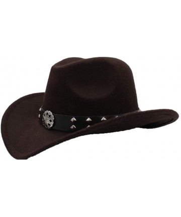 Cowboy Hats Straw Western Cowboy Hat Unisex Vintage Wide Brim Sun Hats Outback Hat with Punk Leather Belt - Coffee - CI18SYAY...