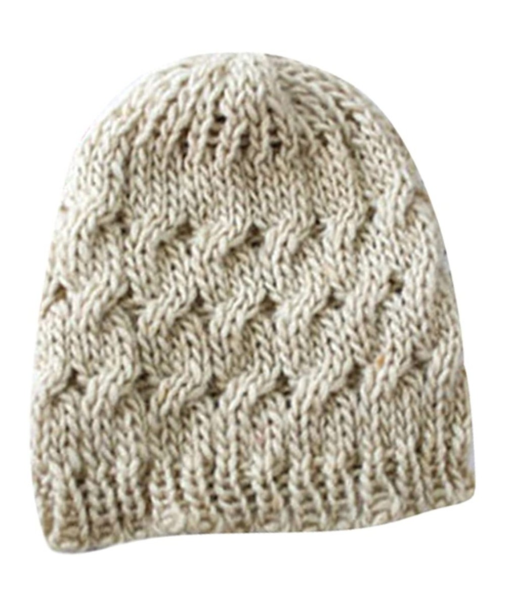Skullies & Beanies Women's Winter Knit Crochet Knitting Wool Braided Baggy Beanie Ski Hat Cap - Beige - CD11QD2AYQP $12.67