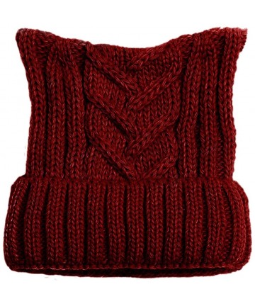 Skullies & Beanies Winter Knit Beanie Lady Women Rights March Pussycat Hat Handmade Cap - Wine Red - CC18L3XI5N4 $16.19