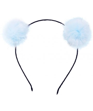 Headbands Girl's Adorable Fur Ball Pompom Ball Hair Hoops Headbands - Blue - CO17Y9ZQIAM $12.89