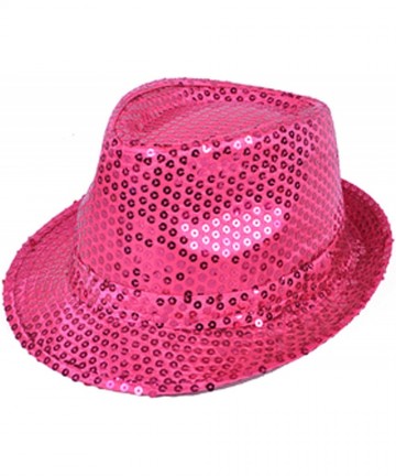 Fedoras Solid Color Sequins Fedora Hat - Fuschia - CN11DNXCE8T $13.50