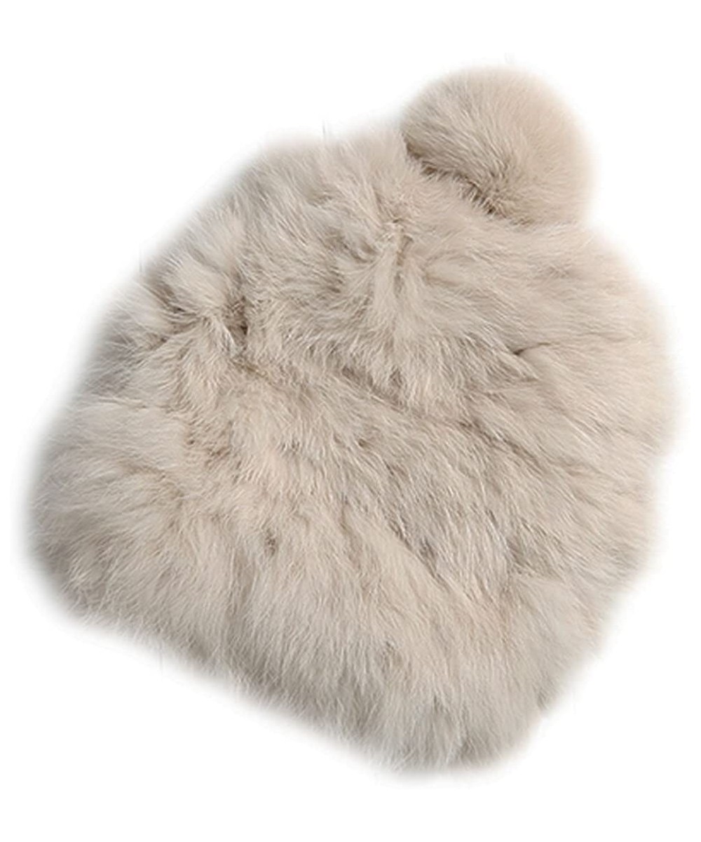 Skullies & Beanies Women's Winter Knitted Rabbit Fur Hat Cap - Beige - CK12O3H5NTI $23.45