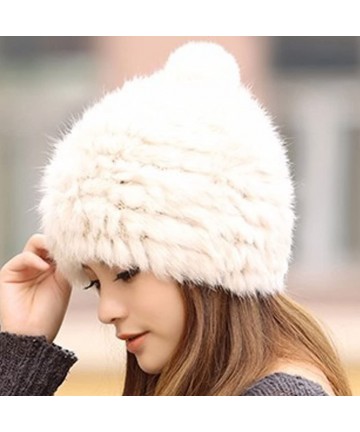 Skullies & Beanies Women's Winter Knitted Rabbit Fur Hat Cap - Beige - CK12O3H5NTI $23.45