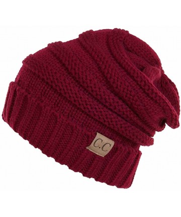 Skullies & Beanies 2pc Oversized Cable Knit Slouchy Beanie and Matching Gloves Set - Burgundy - CN184Y6H2E3 $34.91