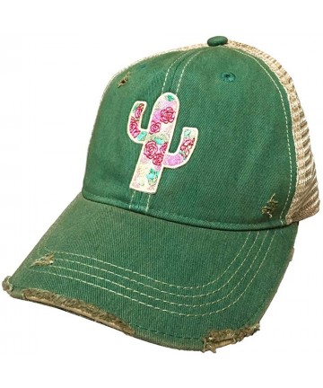 Baseball Caps Distressed Soft Mesh Snap Back Western Themed Women's Hat - Cactus Rose - Saguaro Green - CZ18O43GNEZ $15.48