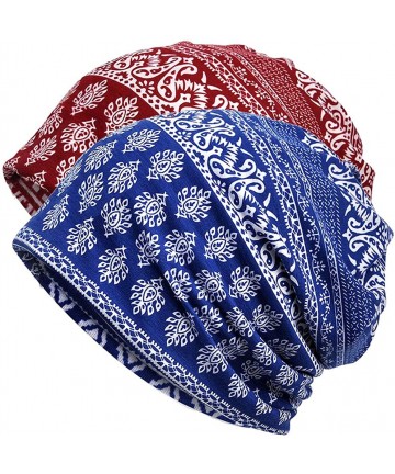 Skullies & Beanies Women's Cotton Beanie Chemo Hats for Cancer Patients - 2 Pack Blue+burgundy Tree - CU18OAOS9HR $21.61