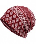 Skullies & Beanies Women's Cotton Beanie Chemo Hats for Cancer Patients - 2 Pack Blue+burgundy Tree - CU18OAOS9HR $21.61
