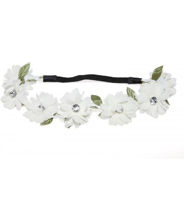 Headbands Full Bloom White Stretch Flower Green Leaf Coachella Floral Headband - CO11L7LRH3L $21.18