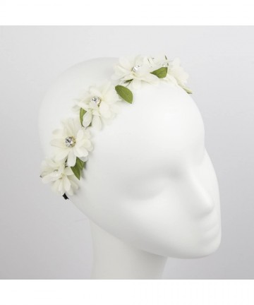 Headbands Full Bloom White Stretch Flower Green Leaf Coachella Floral Headband - CO11L7LRH3L $12.24
