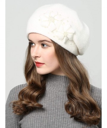 Berets French Style Beret Hat for Women Rabbit Hair Knit Artist Hat Thick Lined Classic Warm Casual Hat - White - CB18ZKO9OYL...