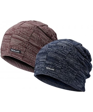 Skullies & Beanies Winter Beanie Hat Warm Knit Hat Winter Hat for Men Women - Coffee+navy - CE18YZXOMYG $38.35