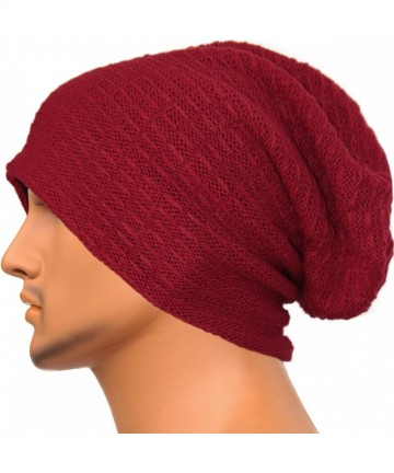 Skullies & Beanies Unisex Adult Winter Warm Slouch Beanie Long Baggy Skull Cap Stretchy Knit Hat Oversized - Red - CZ18KXDWR3...