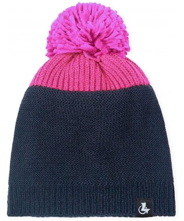 Skullies & Beanies Pom Pom Slouchy Beanie-Winter Mix Knit Ski Cap Skull Hat for Women & Men - Plain Style Rose Red - CX186HLN...