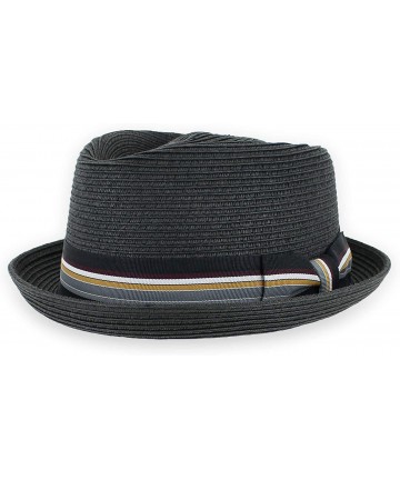 Fedoras Belfry Men/Women Summer Straw Pork Pie Trilby Fedora Hat in Blue- Tan- Black - Black - CY18CT54SCN $57.85