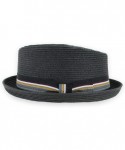 Fedoras Belfry Men/Women Summer Straw Pork Pie Trilby Fedora Hat in Blue- Tan- Black - Black - CY18CT54SCN $57.85