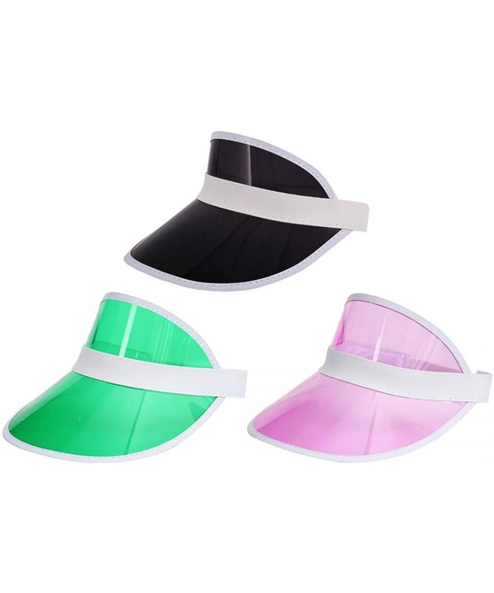 Sun Hats Women Men Sun Visor Caps Transparent Colored Plastic Sun Hat Elastic Headband Solar Summer UV Protection Outdoor - C...