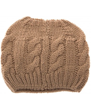 Skullies & Beanies Women Crochet Ponytail Messy High Bun Beanie Winter Hat Slouchy Cable Knit Twist - Beige - CG188I95HSC $15.97