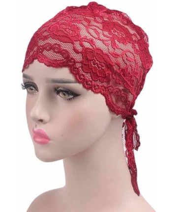 Baseball Caps Women's Lace Chemo Hat Beanie Scarf Turban Headwear - Red - CS184SCEMI9 $12.07
