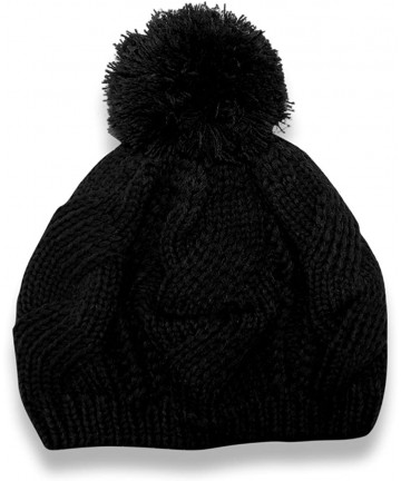 Skullies & Beanies Stylish Thick Chunky Cable Knit Pom Pom Slouch Beanie Hat - Black - CZ11QH13E1P $17.74
