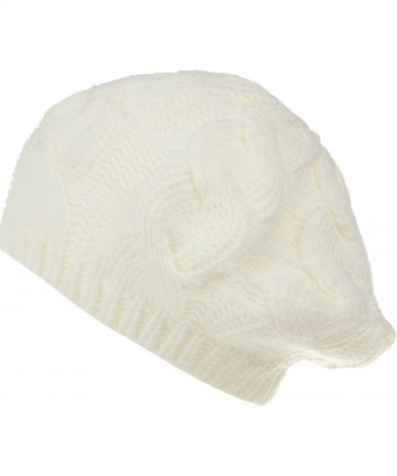 Berets Women Winter Warm Ski Knitted Crochet Baggy Skullies Cap Beret Hat - Br1709white - CF187G0ZQER $12.55
