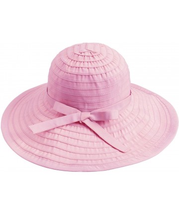 Sun Hats Women's Spring Wide Large Brim Roll-Up Ribbon Beach Sun Hat - Pink - C812DF1OTV3 $16.60