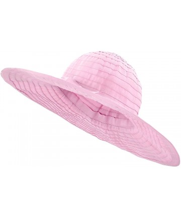 Sun Hats Women's Spring Wide Large Brim Roll-Up Ribbon Beach Sun Hat - Pink - C812DF1OTV3 $16.60