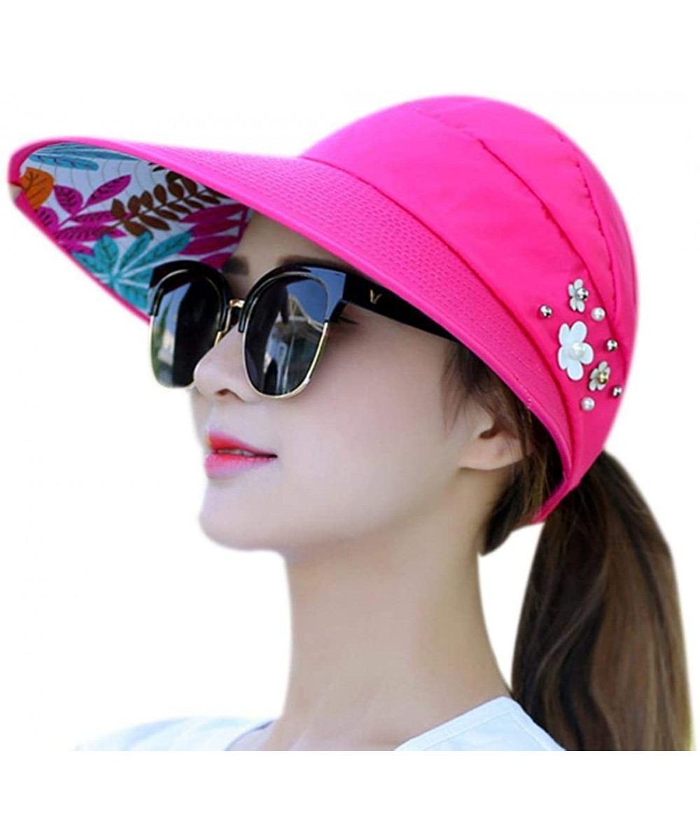 Sun Hats Women Fashion Print Breathable Fastening Tape Sunscreen Sun Cap Sun Hat - Rose Red - CM18T73CEOS $33.67