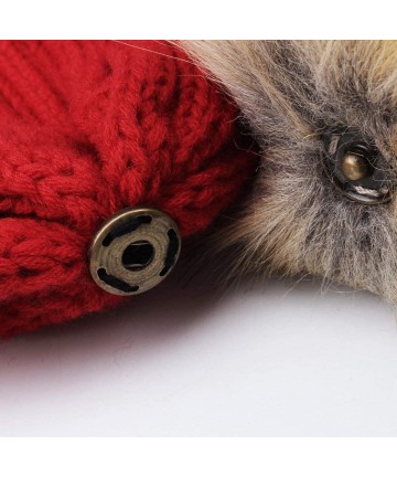 Skullies & Beanies Winter Knitted Beanie Hat Soft Warm Wool Hat with Removable Faux Fur Pom Pom - Wine Red - CJ18IHG3IWQ $16.52