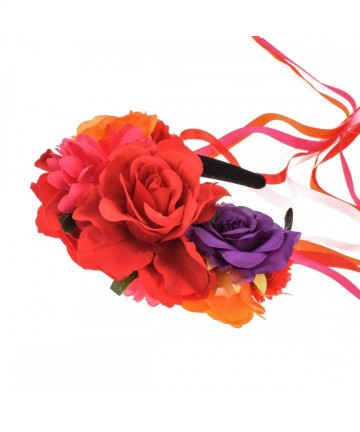 Headbands Day of the Dead Flower Crown Festival Headband Rose Mexican Floral Headpiece HC-23 (Red Purple) - Red Purple - CV18...
