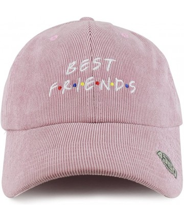 Baseball Caps Best Friends Embroidered Satin Print Lined Corduroy Unstructured Baseball Cap - Pink - CA187CWQ0GI $18.05