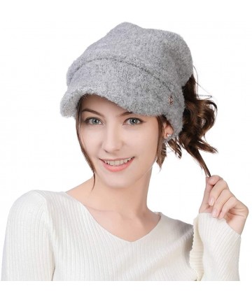 Newsboy Caps Wool Knitted Visor Beanie Winter Hat for Women Newsboy Cap Warm Soft Lined - 99733_grey - C918KIMMUGL $17.76