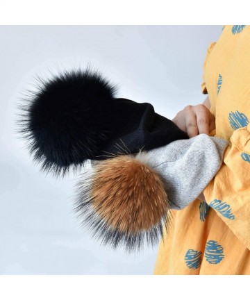 Skullies & Beanies Winter Beanie Hats for Women Genuine Fur Pompom Beanie Knit Wool Hats Ski Cap - CG18KOSTT5D $26.08