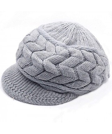 Berets Women Beanie Hat Braid Knitting Brim Crochet Skull Cap with Visor Cabbie Cap - Z-grey - C918A4R3MCL $14.33