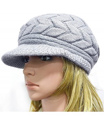 Berets Women Beanie Hat Braid Knitting Brim Crochet Skull Cap with Visor Cabbie Cap - Z-grey - C918A4R3MCL $14.33