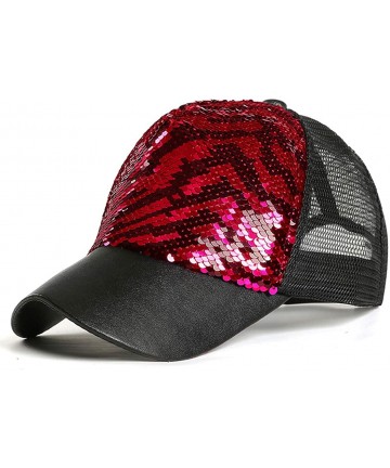 Baseball Caps Unisex Sequin Mesh Trucker Hat Baseball Cap Hip-hop Snapback Hat for Women/Men - Red Zebra Stripes - CN18RT4L3C...