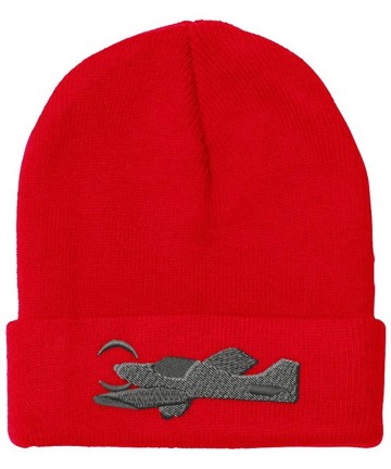 Skullies & Beanies Custom Beanie for Men & Women Low-Wing Airplane Embroidery Acrylic Skull Cap Hat - Red - CS18ZRXEZIA $18.60