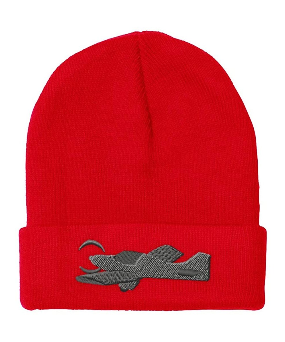 Skullies & Beanies Custom Beanie for Men & Women Low-Wing Airplane Embroidery Acrylic Skull Cap Hat - Red - CS18ZRXEZIA $18.60