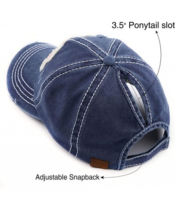 Baseball Caps Exclusives Hatsandscarf Washed Distressed Cotton Denim Ponytail Hat Adjustable Baseball Cap (BT-761) - CH18RK2Z...