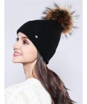 Skullies & Beanies Women Winter Kintted Beanie Hats with Real Fox Fur Pom Pom - Z-black - CO18Y9O4Z5G $23.58
