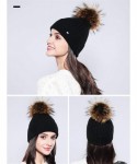 Skullies & Beanies Women Winter Kintted Beanie Hats with Real Fox Fur Pom Pom - Z-black - CO18Y9O4Z5G $23.58