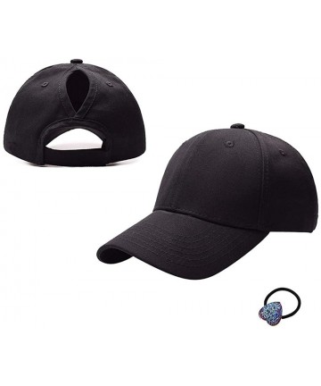 Baseball Caps Cotton Adjustable Baseball Cap High Messy Bun Ponytail Mesh Tracker Hats for Women - Black - CI18T3R6R54 $26.30