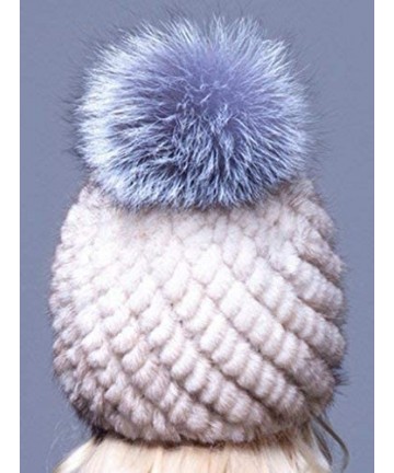 Skullies & Beanies Thick Winter Genuine Knit Mink Fur Hat with Fox Fur Pom Pom Beanie Winter Warm Cap New Bonnet - Mixed Colo...