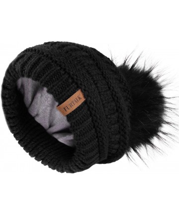 Skullies & Beanies Winter Slouchy Beanie Hats Women Fleece Lined Warm Ski Knitted Pom Pom Hat - 01-black - C6185507QX8 $21.11