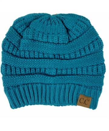 Skullies & Beanies Soft Stretch Chunky Cable Knit Slouchy Beanie Hat - Teal - C2186GHDMKG $17.02