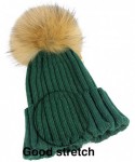 Skullies & Beanies Women Cable Knit Beanie Raccoon Fur Fuzzy Pompom Chunky Winter Stretch Skull Cap Cuff Hat - 07army Green -...