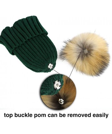 Skullies & Beanies Women Cable Knit Beanie Raccoon Fur Fuzzy Pompom Chunky Winter Stretch Skull Cap Cuff Hat - 07army Green -...