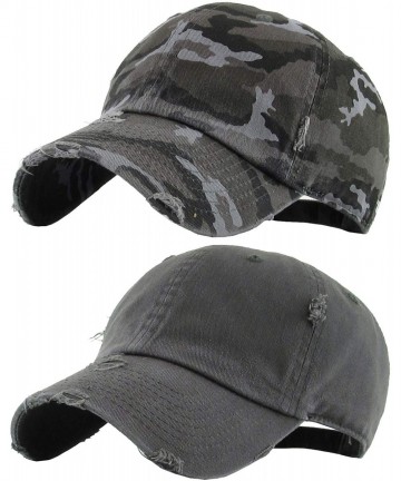Baseball Caps Dad Hat Adjustable Unstructured Polo Style Low Profile Baseball Cap - 2 Pack - Charcoal & Camo Black (Distresse...