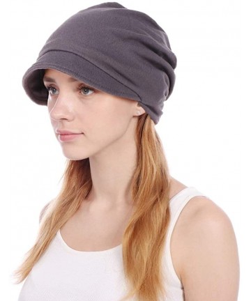 Skullies & Beanies Womens Slouchy Stretch Beanie Hat Turban Chemo Hat Cotton Beanie Visor Cap Baggy - A-dark Grey - CG18R9R4A...